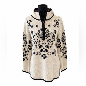 Nordic Fair Isle Half-Zip Sweater | Cream & Black Lodge Style Pullover